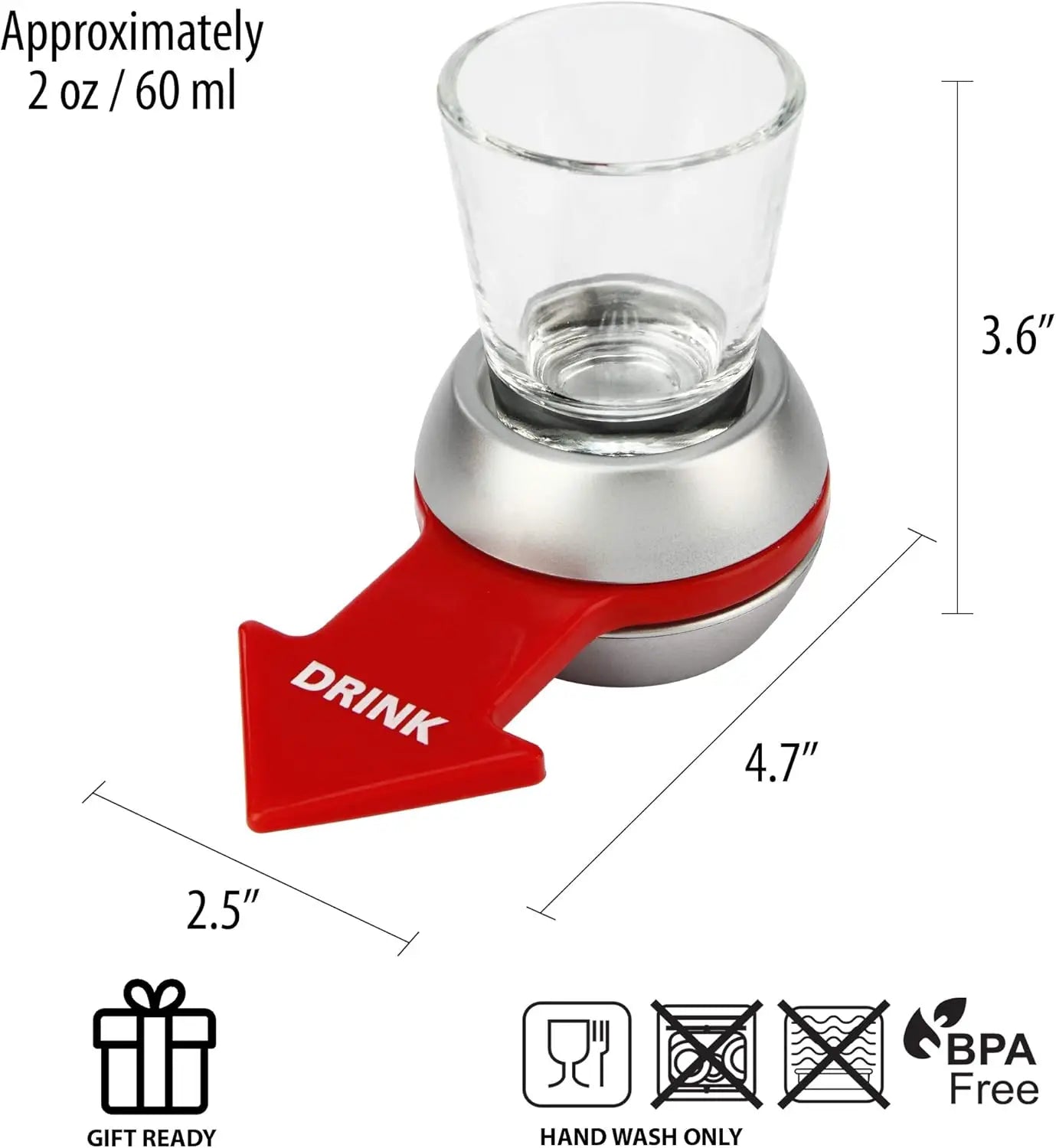 1pc Spin to Win Creative Drinking Game Toy - Fun Adult Beverage Accessory with Shot Glass, Plastic Spinner,14+, Party, KTV,Home