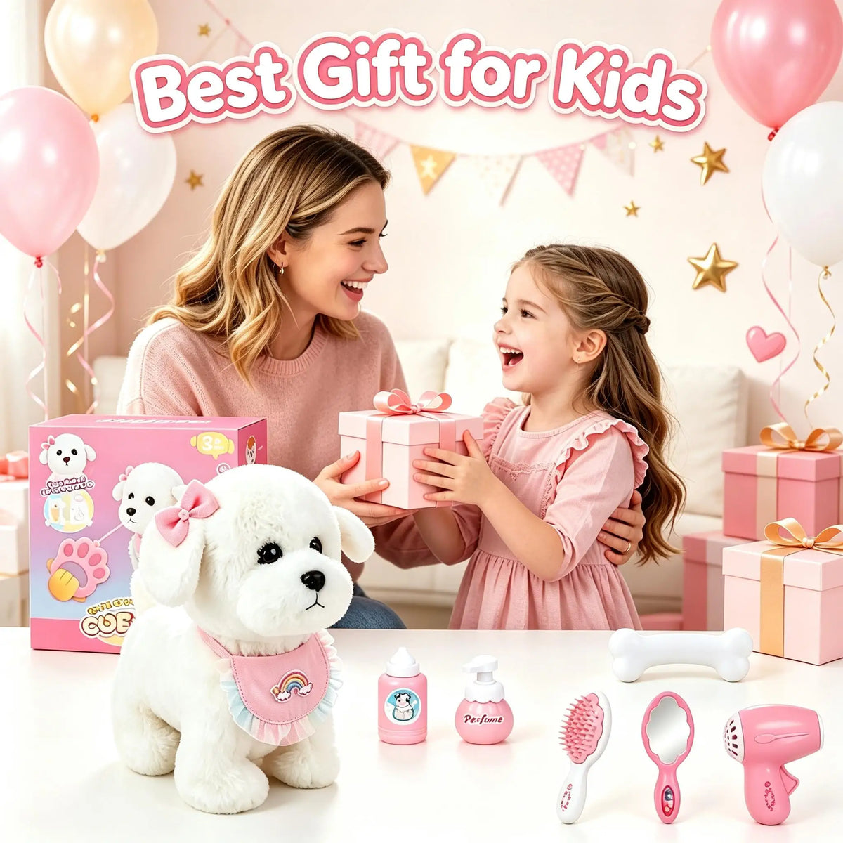 Interactive Stuffed Puppy Toys That Walk&Bark, Walking Dog Toy for Kids with Leash, Remote Control, Girls&Boys Aged 3+ GIFT
