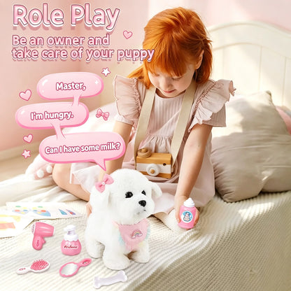Interactive Stuffed Puppy Toys That Walk&Bark, Walking Dog Toy for Kids with Leash, Remote Control, Girls&Boys Aged 3+ GIFT