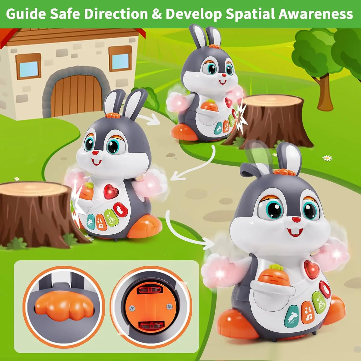 Musical Easter Bunny Toy, Dancing Crawling Tummy Time with Lights, Infant Learning Easter Gift & Basket Stuffer for Boys Girls