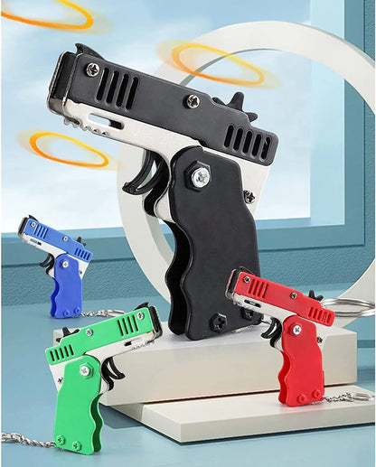 Kids Cool Mini Folding Rubber Launcher Toy with 60 Rubber Bands, Portable Toy for Outdoor Activities,  Keychain Gift