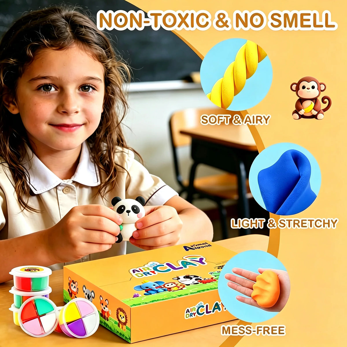 Air Dry Clay Kit with 12 Animal Molds, Full DIY Tools & Guides, Soft Non-Sticky Clay, Creative Gift for Children’s Day