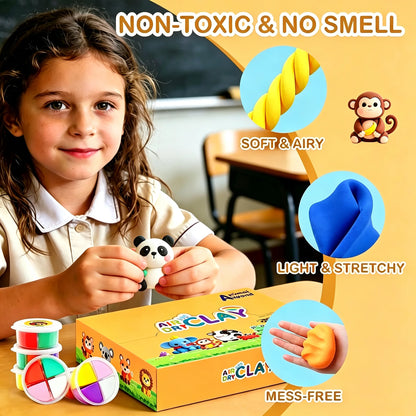 Air Dry Clay Kit with 12 Animal Molds, Full DIY Tools & Guides, Soft Non-Sticky Clay, Creative Gift for Children’s Day