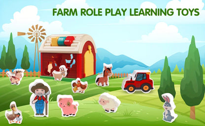 Big Red Take-Along Sorting Barn Toy with Handle, 12M+,10 Farm Play Pieces  , Shape Sorting & Stacking Learning Gift for Toddler