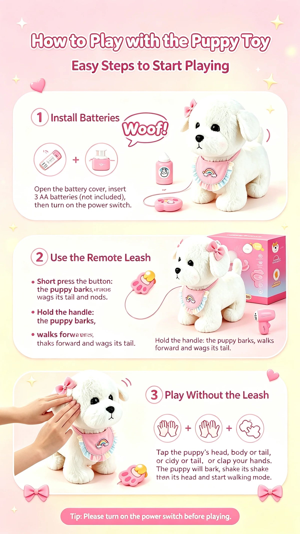 Interactive Stuffed Puppy Toys That Walk&Bark, Walking Dog Toy for Kids with Leash, Remote Control, Girls&Boys Aged 3+ GIFT