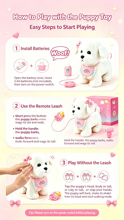 Interactive Stuffed Puppy Toys That Walk&Bark, Walking Dog Toy for Kids with Leash, Remote Control, Girls&Boys Aged 3+ GIFT