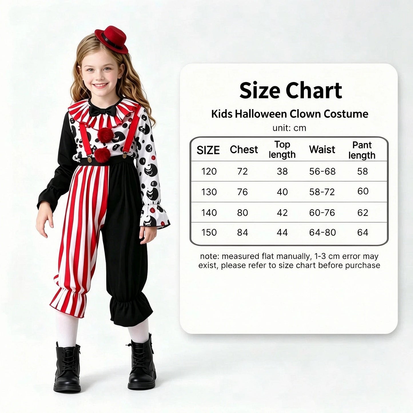 1Pc Spooky Clown Kids Cosplay Costume, Girls Halloween Party Outfit, Carnival Stage Performance Dress‑up Suit for Holiday Gift