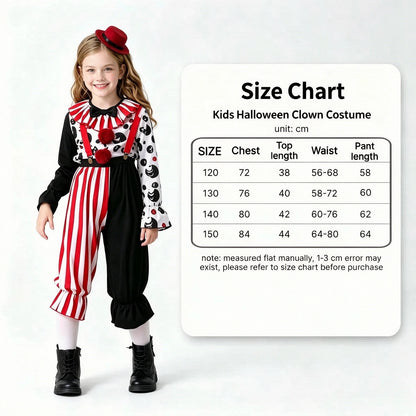 1Pc Spooky Clown Kids Cosplay Costume, Girls Halloween Party Outfit, Carnival Stage Performance Dress‑up Suit for Holiday Gift