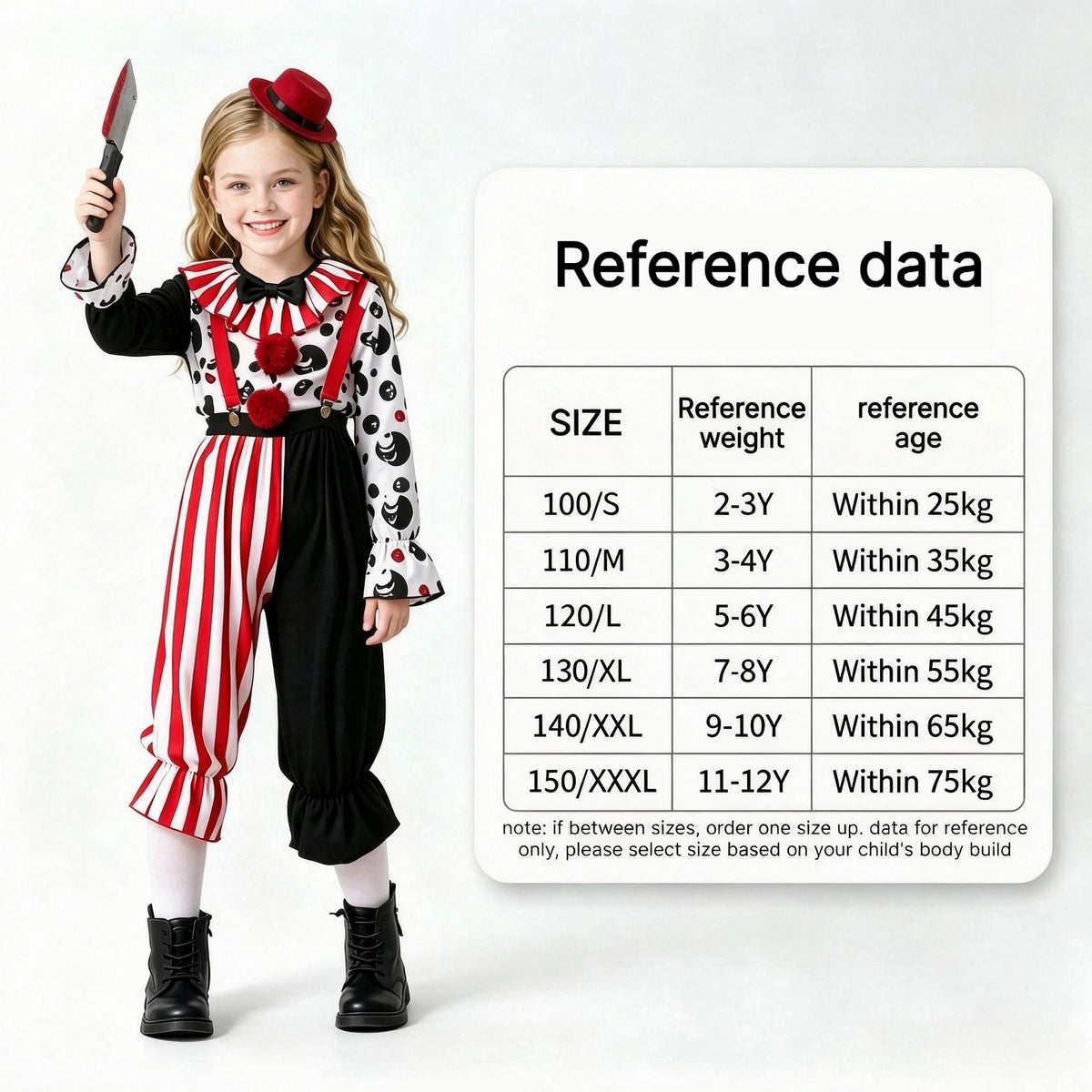 1Pc Spooky Clown Kids Cosplay Costume, Girls Halloween Party Outfit, Carnival Stage Performance Dress‑up Suit for Holiday Gift