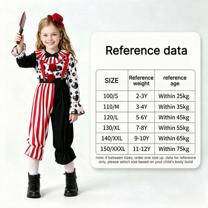 1Pc Spooky Clown Kids Cosplay Costume, Girls Halloween Party Outfit, Carnival Stage Performance Dress‑up Suit for Holiday Gift