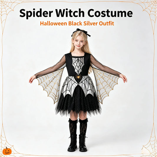 1 Pack Girls Spider Themed Costume, Spiderweb Cape Dress, Halloween Carnival Outfit for Stage Performance & Cosplay Party