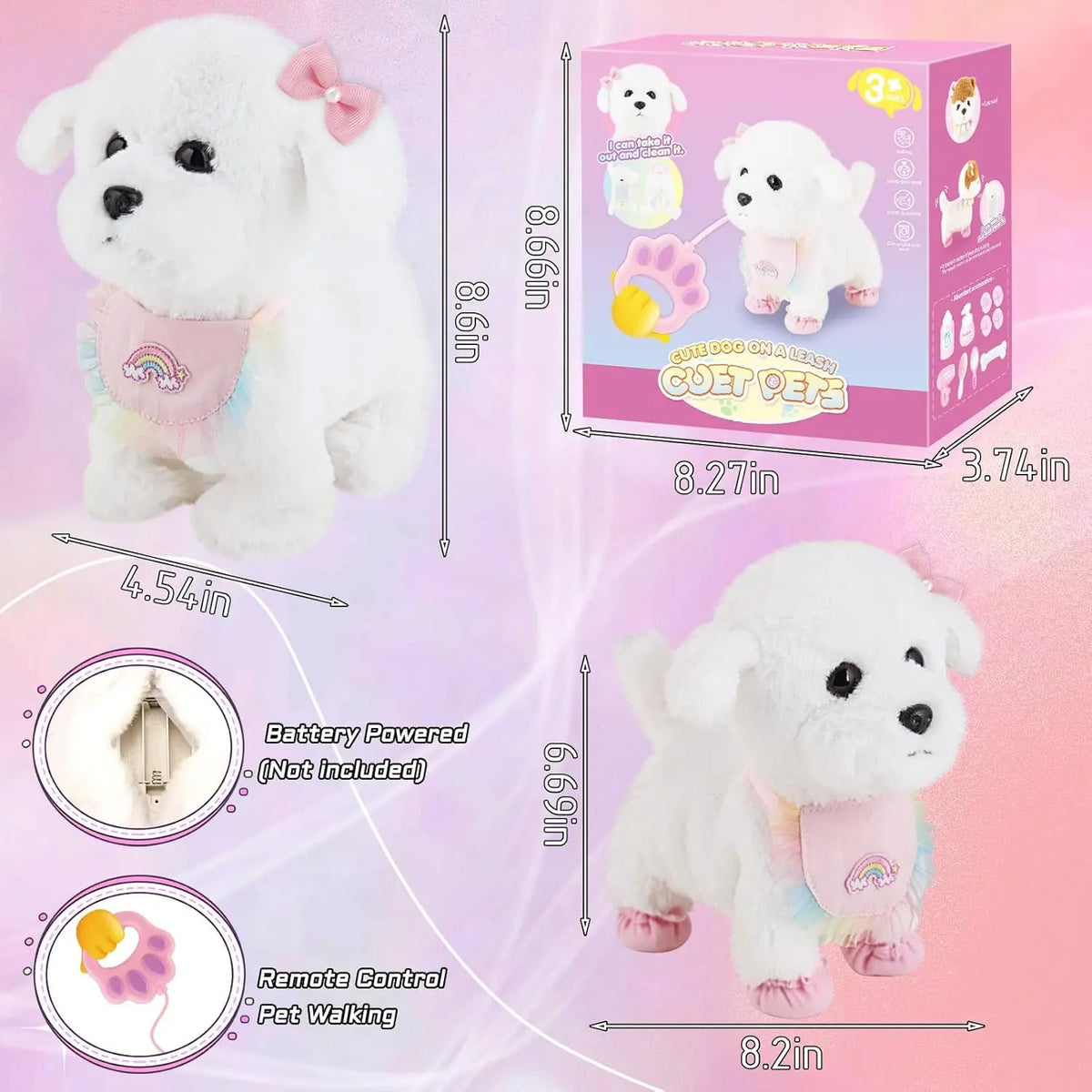Interactive Stuffed Puppy Toys That Walk&Bark, Walking Dog Toy for Kids with Leash, Remote Control, Girls&Boys Aged 3+ GIFT