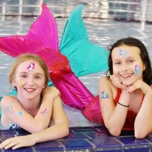 12 Sheets Glitter Kids Temporary Tattoos Toy Set- Mermaid Unicorn Rainbow Butterfly Waterproof for Girls Birthday Party Favors