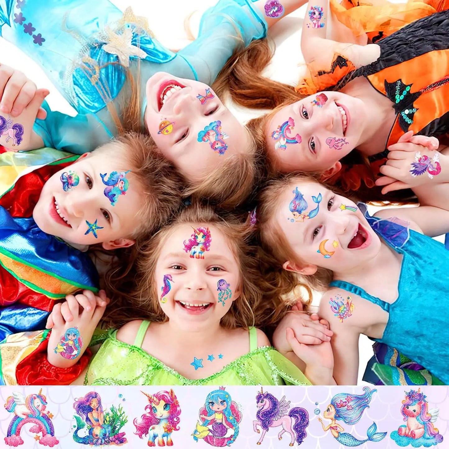 12 Sheets Glitter Kids Temporary Tattoos Toy Set- Mermaid Unicorn Rainbow Butterfly Waterproof for Girls Birthday Party Favors