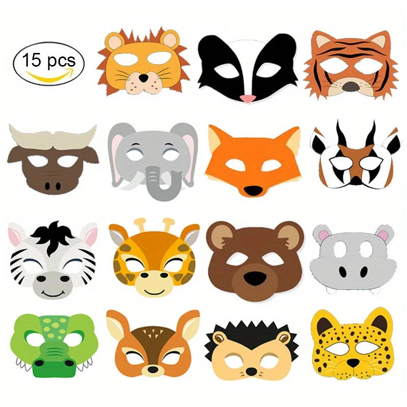 15pcs Helloween Animal Masks Jungle Party Decoration Jungle Theme Party Supplies Masks Toy,classroom Craft，show