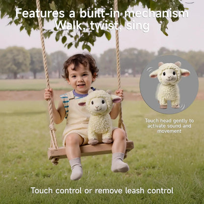 Interactive Singing Walking Lamb Plush Toy - Soft Stuffed Animal with Leash! Electronic Pet for Babies & Toddlers, birthday Gift