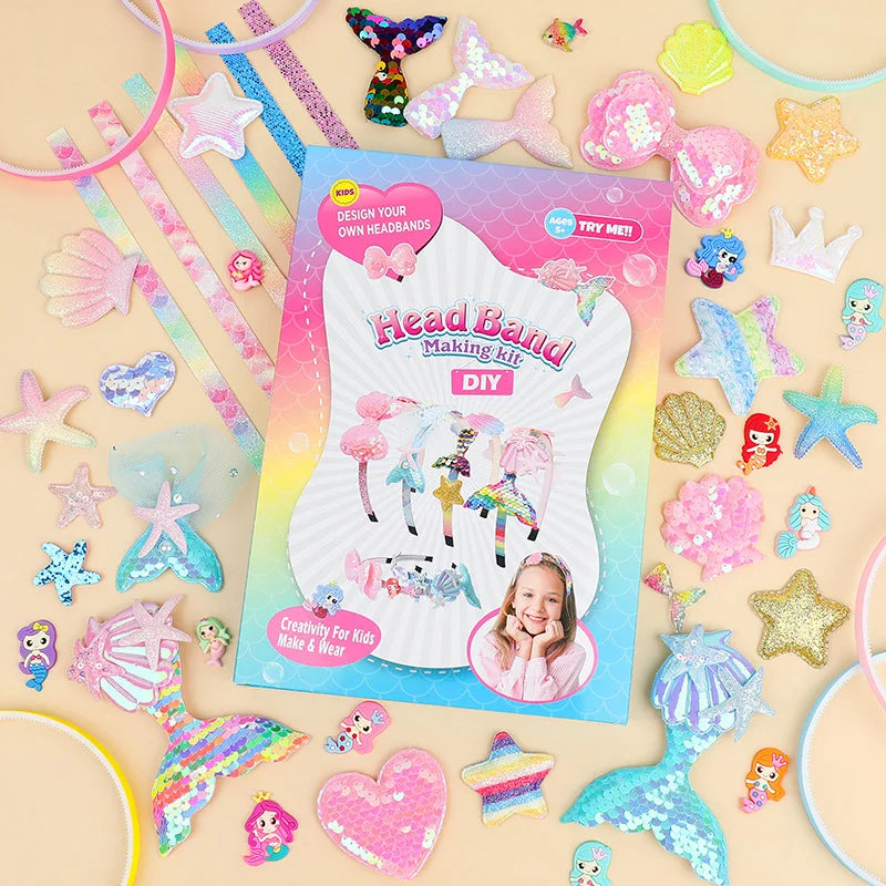 Girls DIY Toy Hair Accessories, Arts & Crafts Gift Set 6pcs Headband Making Kit,Christmas Birthday Gift ages  6 7 8 9 10 11