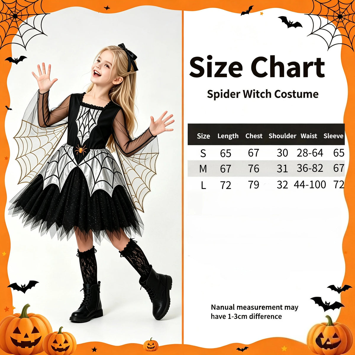1 Pack Girls Spider Themed Costume, Spiderweb Cape Dress, Halloween Carnival Outfit for Stage Performance & Cosplay Party