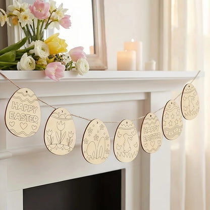 40Pcs Easter Wooden Egg Ornaments, Assorted Blank Wood Slices with Ropes, DIY Crafts Pendant for Spring Home Holiday Party Decor