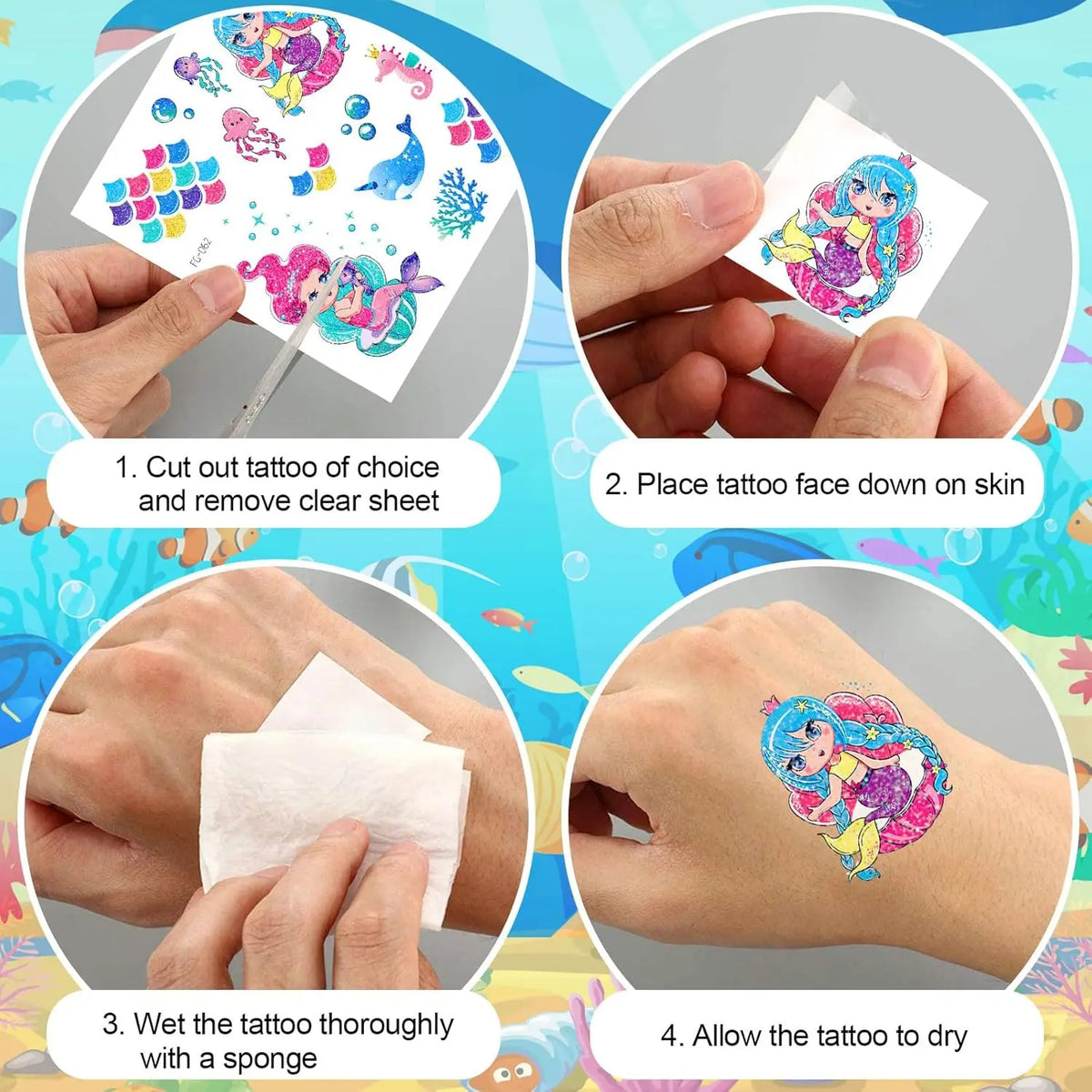 12 Sheets Glitter Kids Temporary Tattoos Toy Set- Mermaid Unicorn Rainbow Butterfly Waterproof for Girls Birthday Party Favors