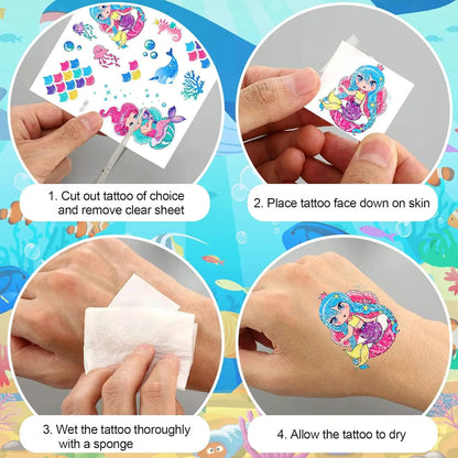 12 Sheets Glitter Kids Temporary Tattoos Toy Set- Mermaid Unicorn Rainbow Butterfly Waterproof for Girls Birthday Party Favors