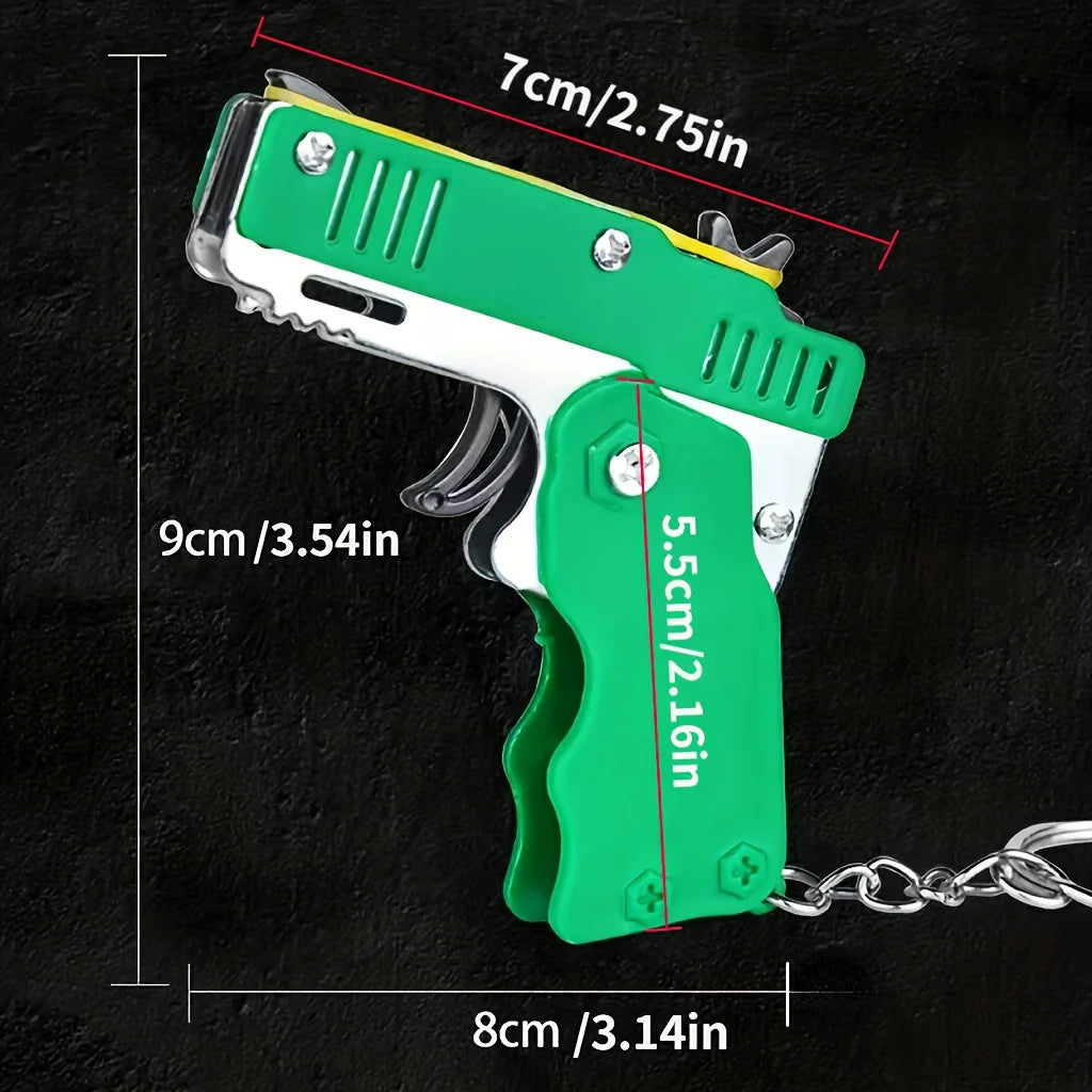 Kids Cool Mini Folding Rubber Launcher Toy with 60 Rubber Bands, Portable Toy for Outdoor Activities,  Keychain Gift
