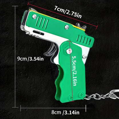 Kids Cool Mini Folding Rubber Launcher Toy with 60 Rubber Bands, Portable Toy for Outdoor Activities,  Keychain Gift