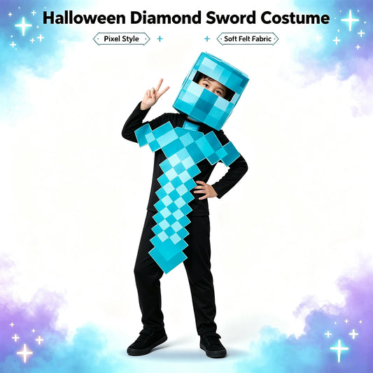 1 Pack Kids Block Character Cosplay Set, Diamond Sword Themed Outfit, Halloween Party Creative Stage Performance Costume
