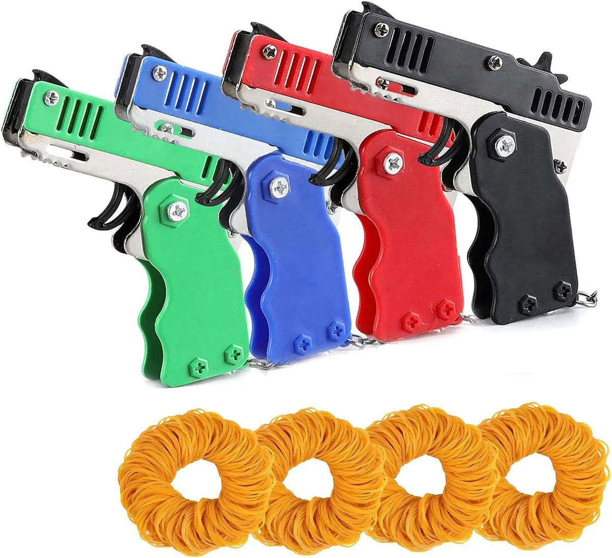 Kids Cool Mini Folding Rubber Launcher Toy with 60 Rubber Bands, Portable Toy for Outdoor Activities,  Keychain Gift