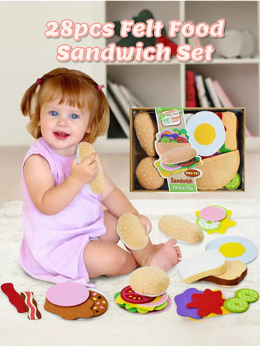 Felt Food Hamburger Sandwich Game Food Set (28 Pieces) Christmas Halloween gift Christmas, Halloween, Thanksgiving Gift