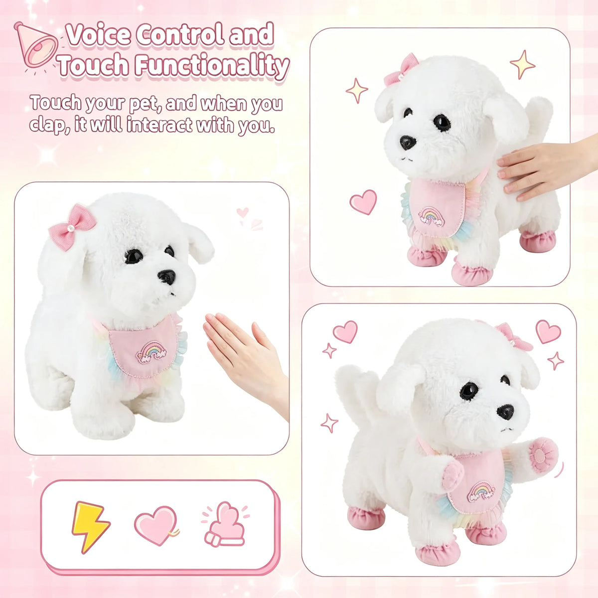 Interactive Stuffed Puppy Toys That Walk&Bark, Walking Dog Toy for Kids with Leash, Remote Control, Girls&Boys Aged 3+ GIFT