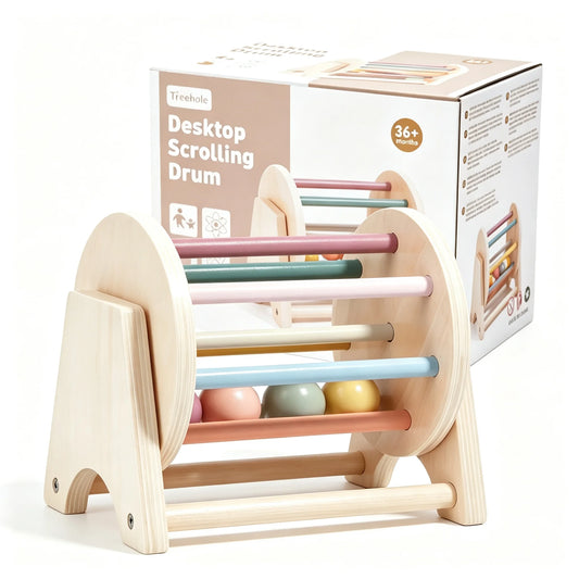 Montessori Wooden Rolling Drum Set - Colorful Educational Toys with Puzzle Balls for Early Music & Coordination, Ideal Gifts