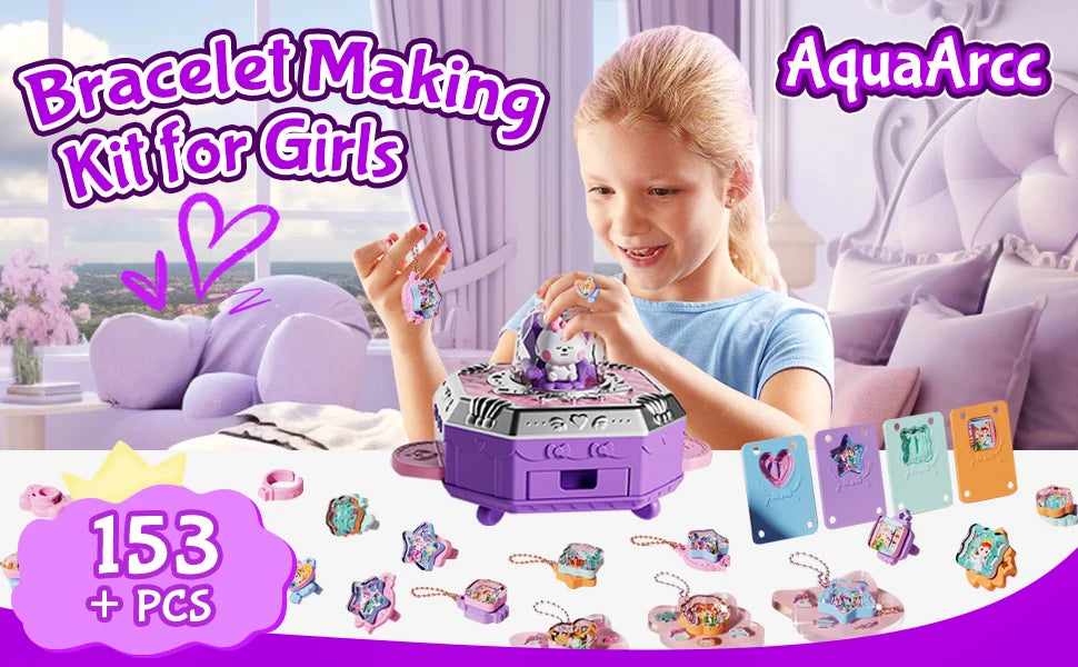 153Pcs Girls DIY Crafts Toy:Handmade Jewelry Magic Box for Girls Age 3+,Girls Ideal Brithday Gifts Chrismas Stuffer Stock