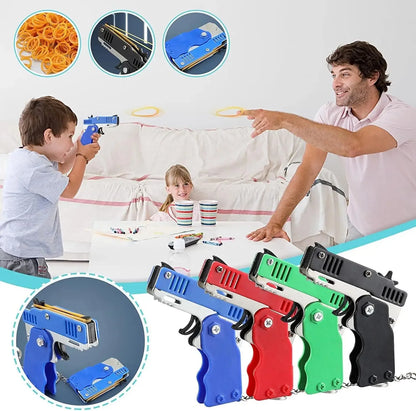 Kids Cool Mini Folding Rubber Launcher Toy with 60 Rubber Bands, Portable Toy for Outdoor Activities,  Keychain Gift