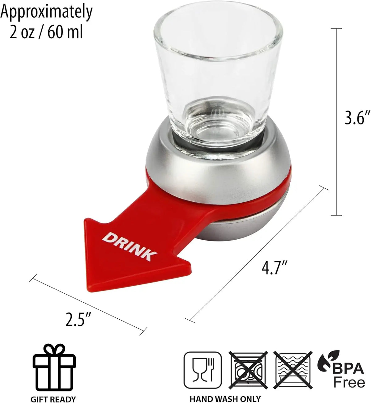 1pc Spin to Win Creative Drinking Game Toy - Fun Adult Beverage Accessory with Shot Glass, Plastic Spinner,14+, Party, KTV,Home