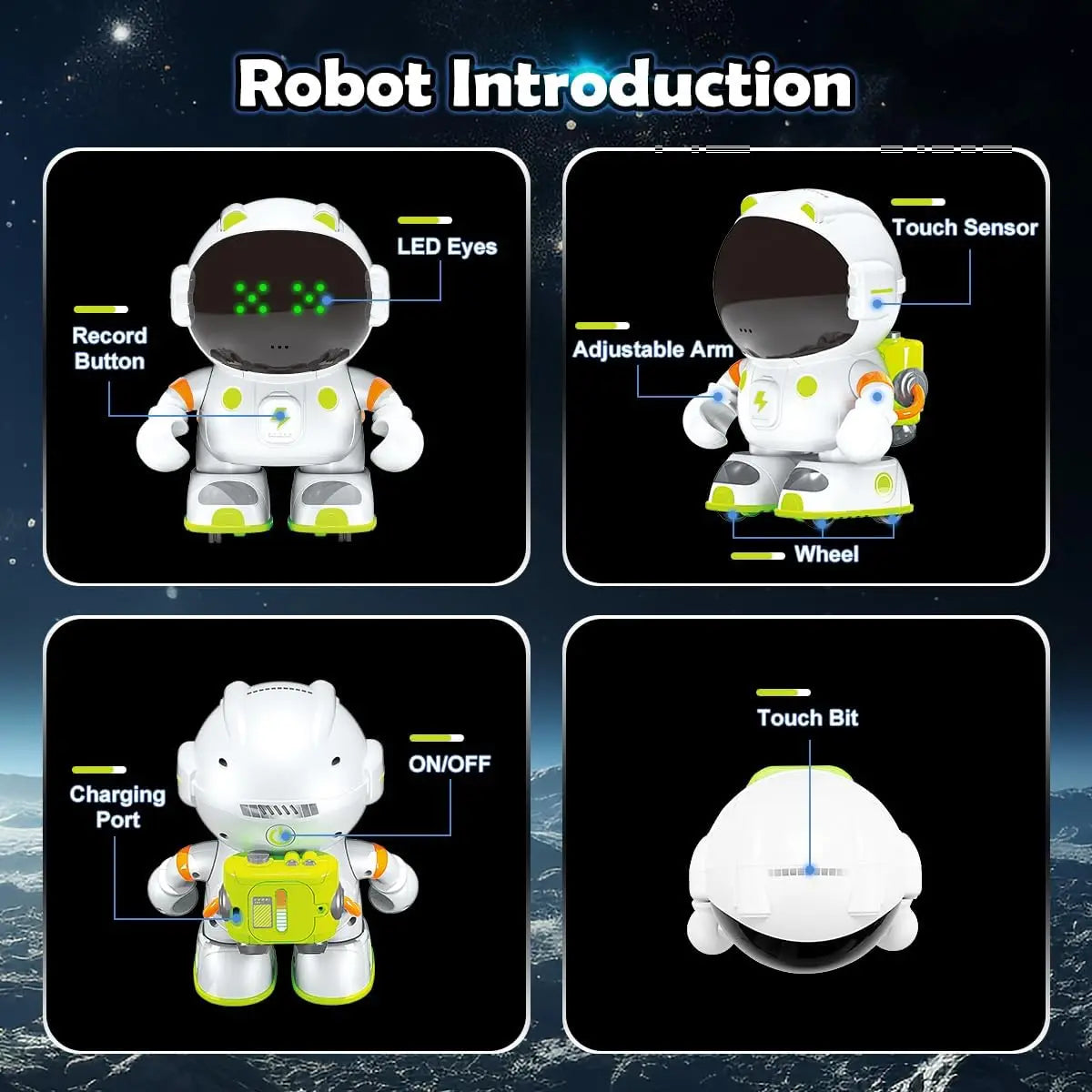 Interactive Smart Robot Toy for, Rechargeable Talking Toy with Touch Sense, Voice Control, Record, Dance & Sing, Birthday Gift