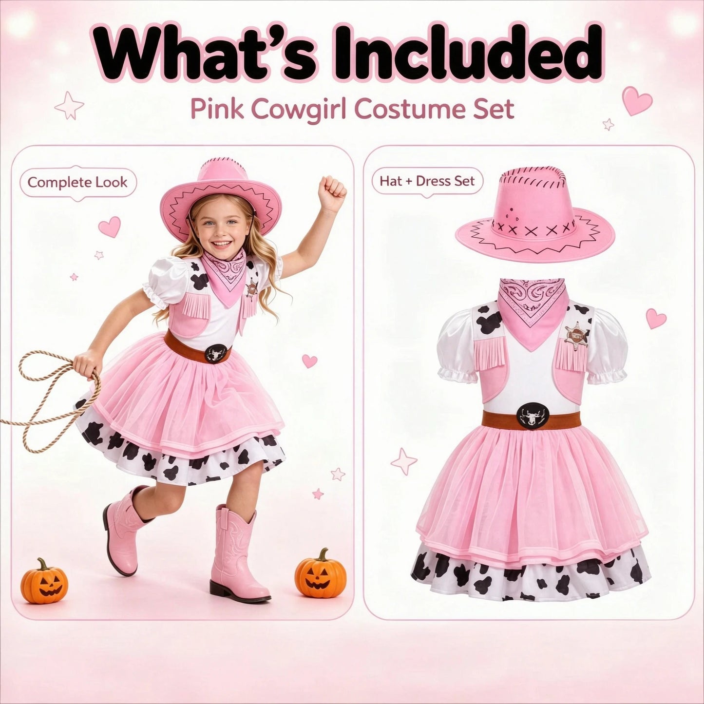 2Pcs Pink Western Cowgirl Outfit, Kids Halloween Cowgirl Dress, Vintage Role Play Costume for Party & Stage Show, Gift Option