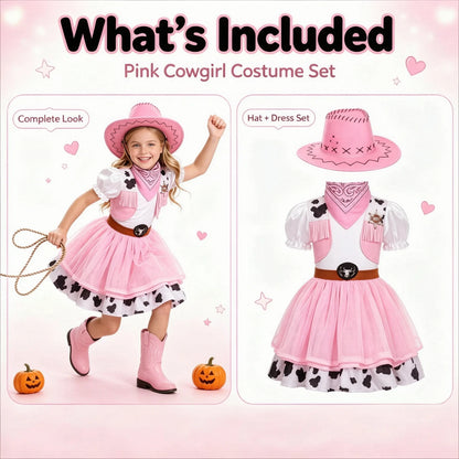 2Pcs Pink Western Cowgirl Outfit, Kids Halloween Cowgirl Dress, Vintage Role Play Costume for Party & Stage Show, Gift Option