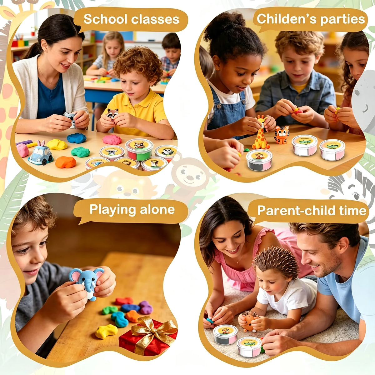 Air Dry Clay Kit with 12 Animal Molds, Full DIY Tools & Guides, Soft Non-Sticky Clay, Creative Gift for Children’s Day