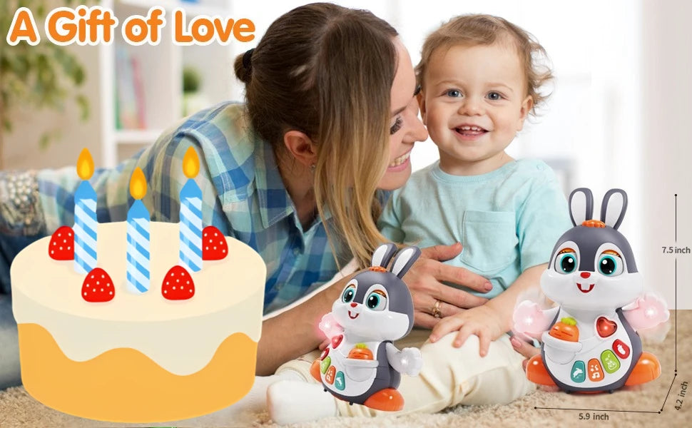 Musical Easter Bunny Toy, Dancing Crawling Tummy Time with Lights, Infant Learning Easter Gift & Basket Stuffer for Boys Girls