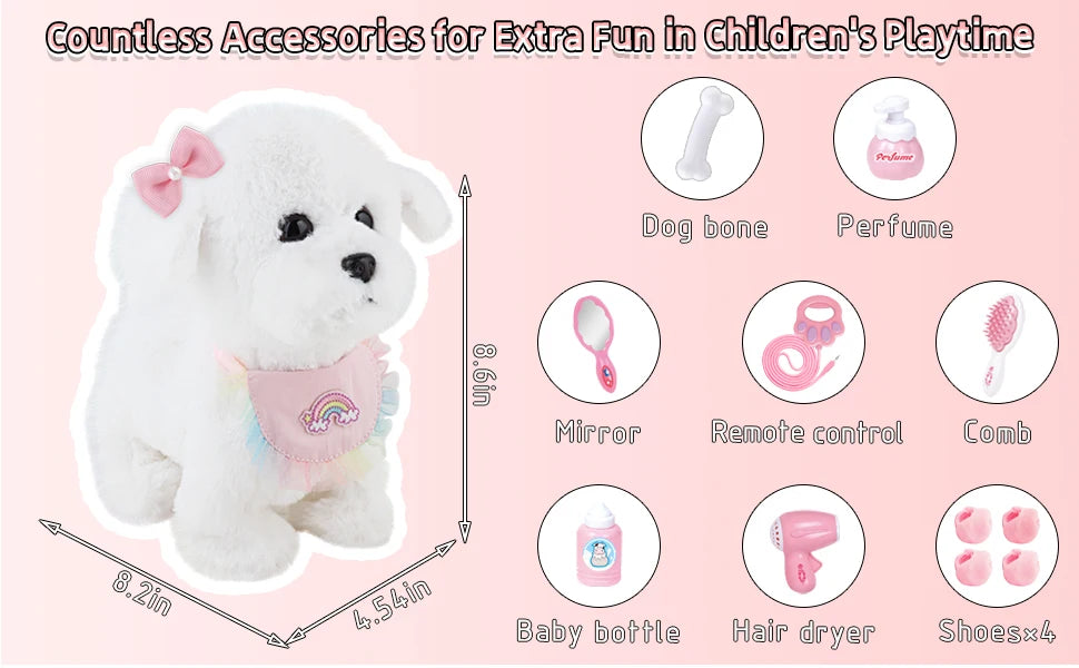 Interactive Stuffed Puppy Toys That Walk&Bark, Walking Dog Toy for Kids with Leash, Remote Control, Girls&Boys Aged 3+ GIFT