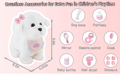 Interactive Stuffed Puppy Toys That Walk&Bark, Walking Dog Toy for Kids with Leash, Remote Control, Girls&Boys Aged 3+ GIFT