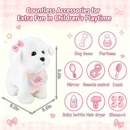 Interactive Stuffed Puppy Toys That Walk&Bark, Walking Dog Toy for Kids with Leash, Remote Control, Girls&Boys Aged 3+ GIFT