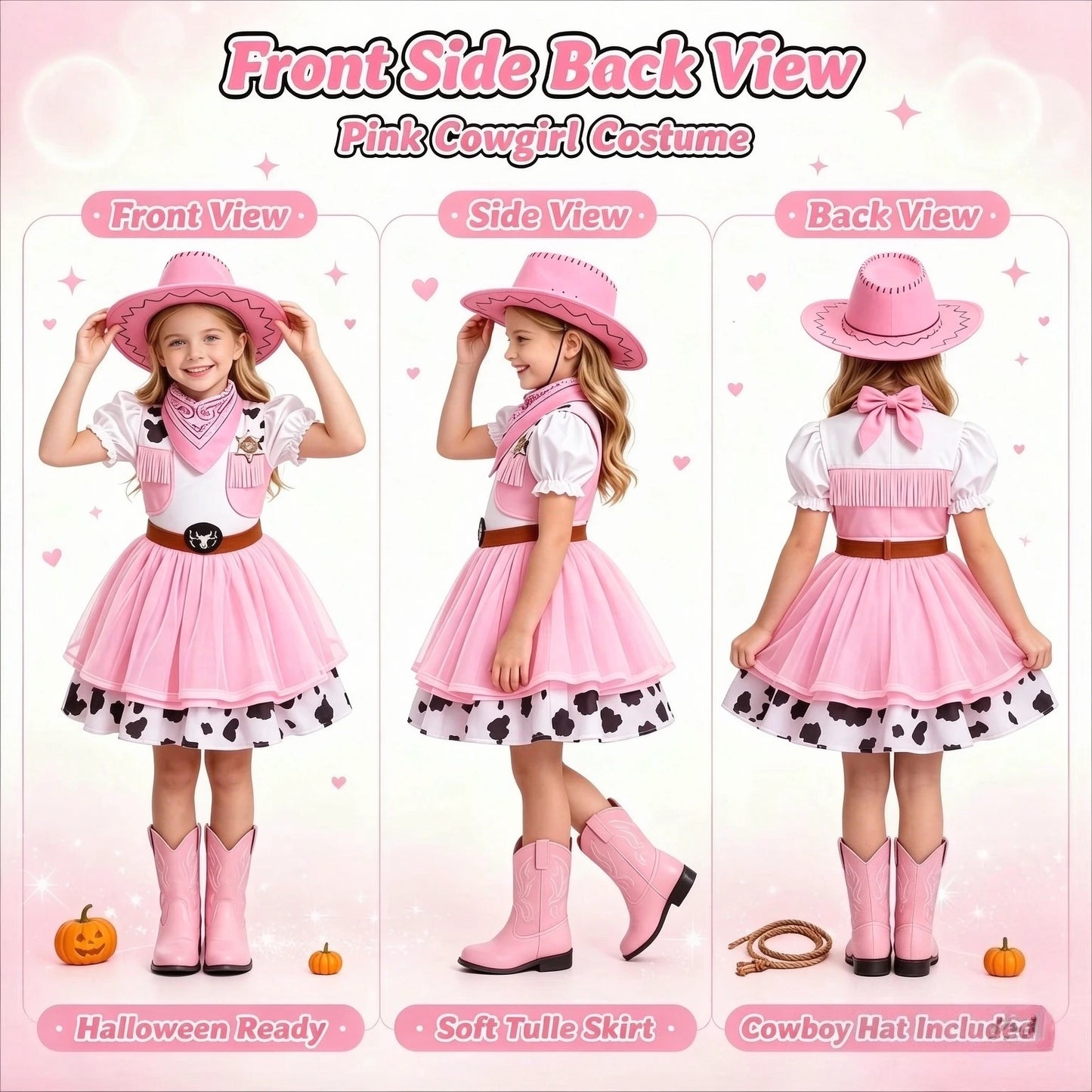 2Pcs Pink Western Cowgirl Outfit, Kids Halloween Cowgirl Dress, Vintage Role Play Costume for Party & Stage Show, Gift Option