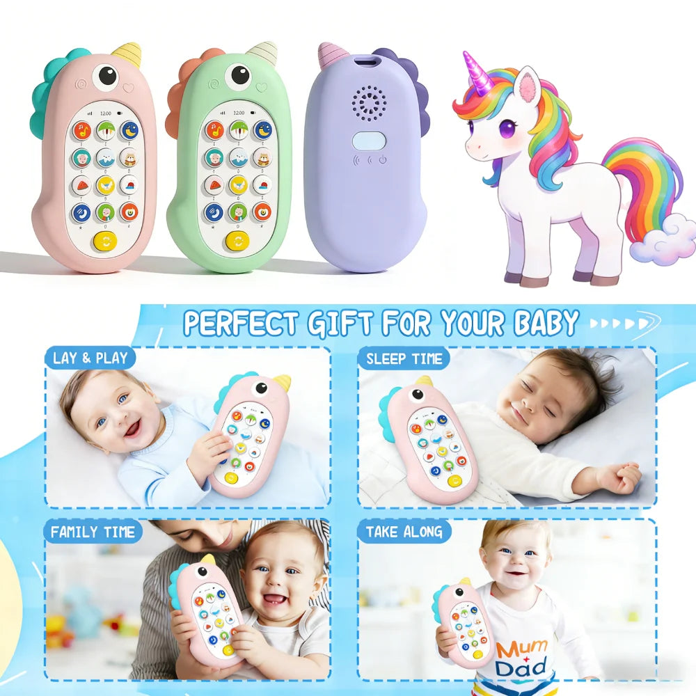 Unicorn Silicone Musical Baby Phone Toy for Toddlers 1-3, 13 Functions, 6-12M Babies, Educational Learning Developmental gift