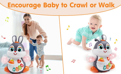 Musical Easter Bunny Toy, Dancing Crawling Tummy Time with Lights, Infant Learning Easter Gift & Basket Stuffer for Boys Girls