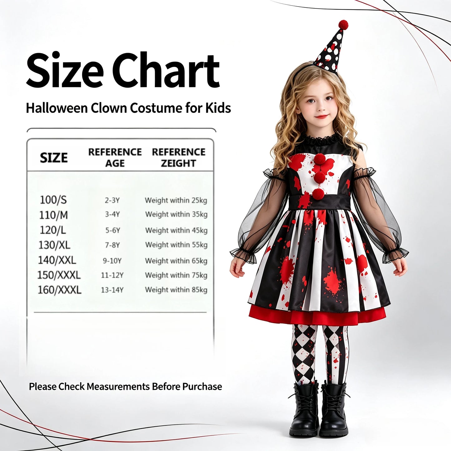 1Pc Funny Halloween Clown Kids Costume, Circus‑Theme Girls Dress, Carnival Role‑Play Outfit, Party Performance Cosplay Gift
