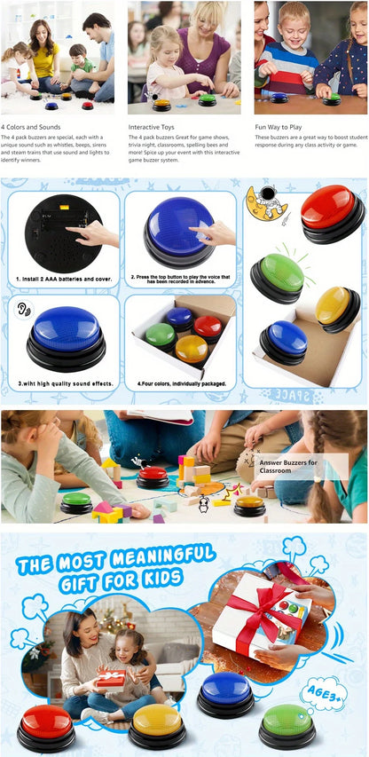 4pcs Lights and Sounds Buzzers Toy,  Creative Party Game Show and Classroom, Family,  Accessories, Stocking Stuffers for Kids