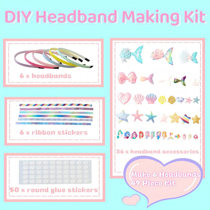 Girls DIY Toy Hair Accessories, Arts & Crafts Gift Set 6pcs Headband Making Kit,Christmas Birthday Gift ages  6 7 8 9 10 11