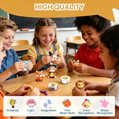 Air Dry Clay Kit with 12 Animal Molds, Full DIY Tools & Guides, Soft Non-Sticky Clay, Creative Gift for Children’s Day